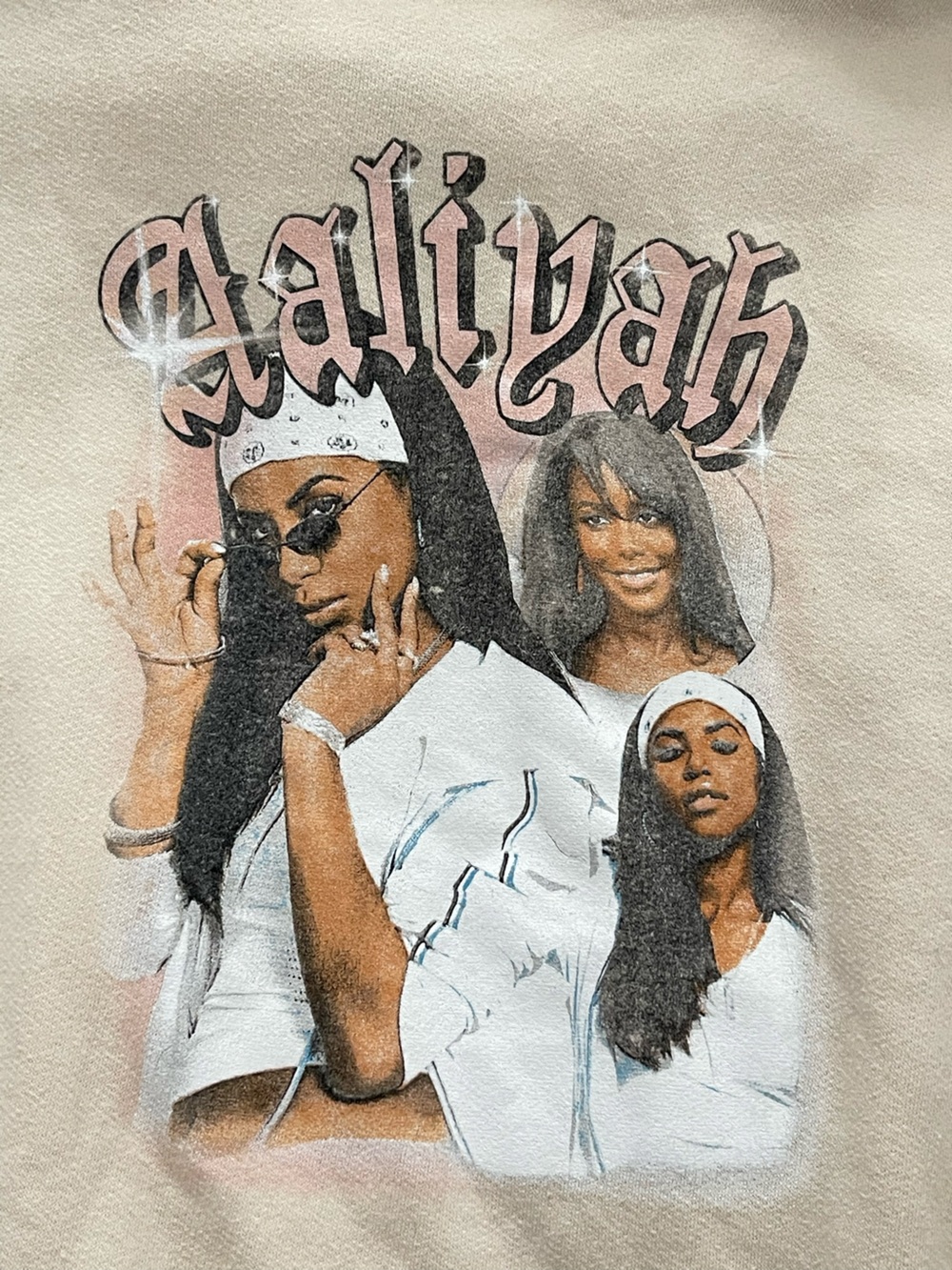 Aaliyah Beige Graphic Pullover Hoodie with Front Print - Women-Size XL - Picture 4 of 7